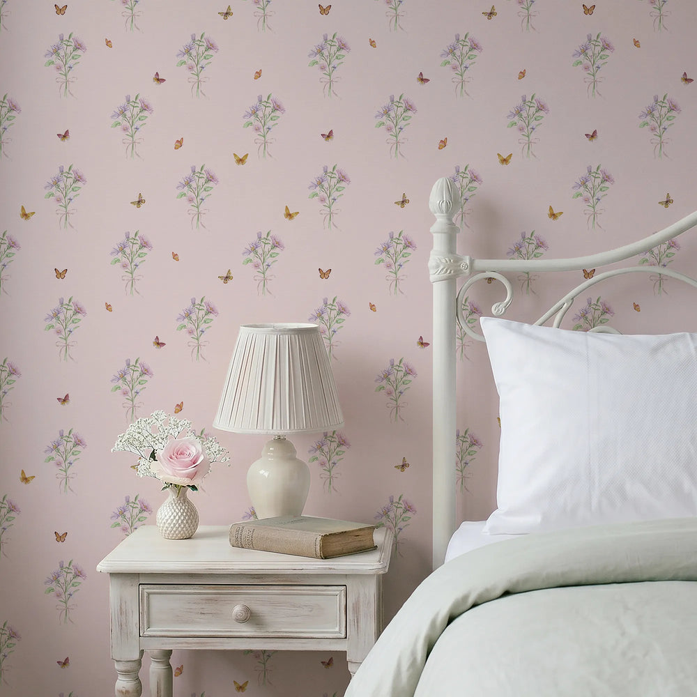 Floral Posy Flutter Wallpaper in Beautiful Blush