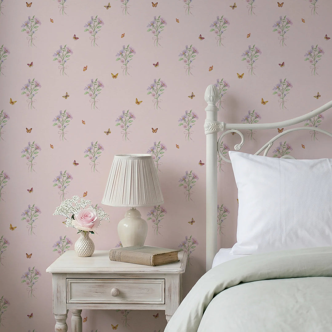 Floral Posy Flutter Wallpaper in Beautiful Blush
