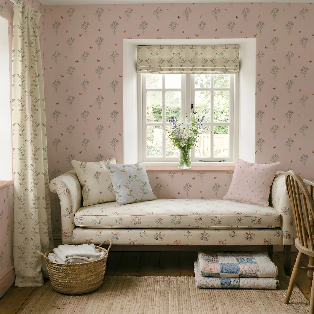 Floral Posy Flutter Wallpaper in Beautiful Blush