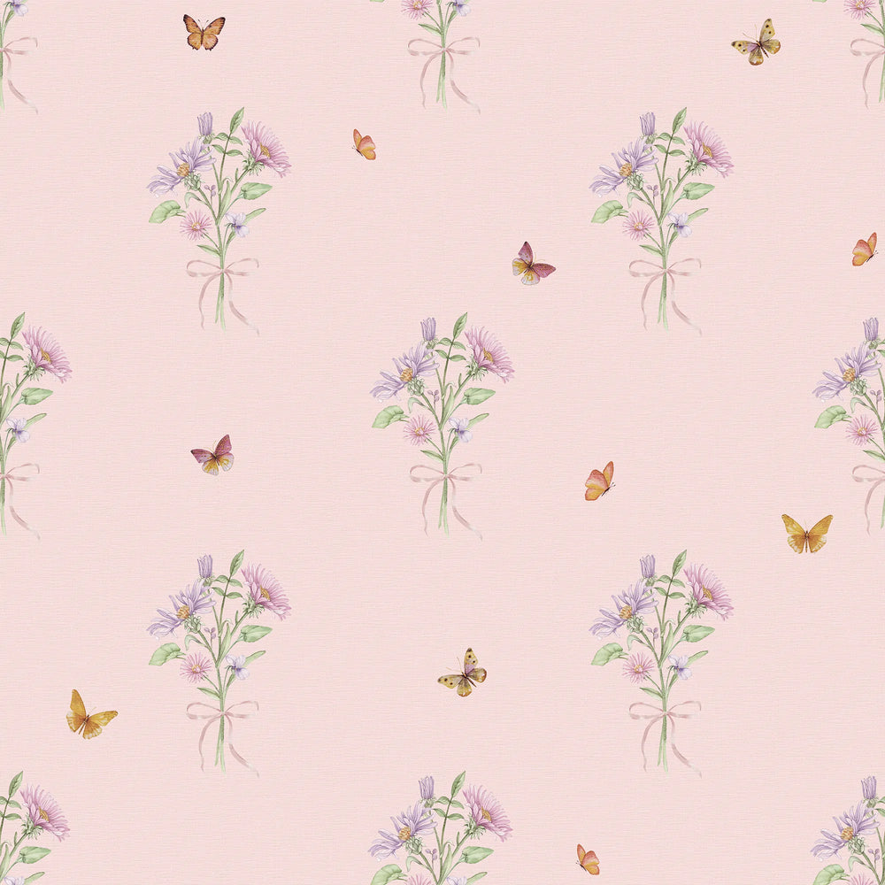 Floral Posy Flutter Wallpaper in Beautiful Blush