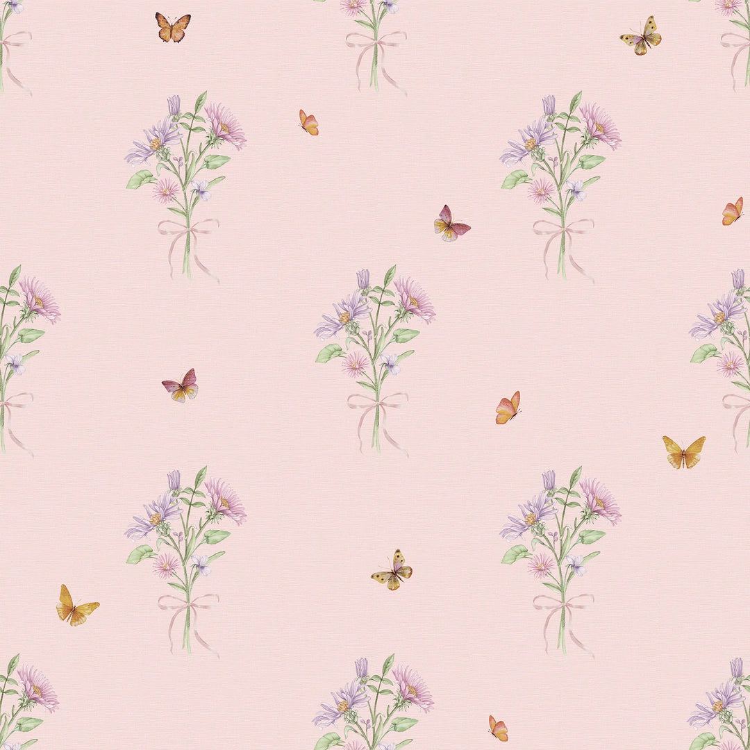 Floral Posy Flutter Wallpaper in Beautiful Blush