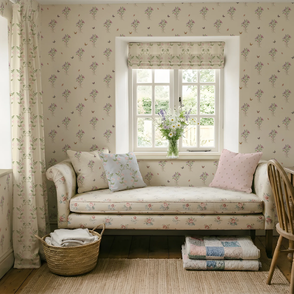 Floral Posy Flutter Wallpaper in Parchment Cream
