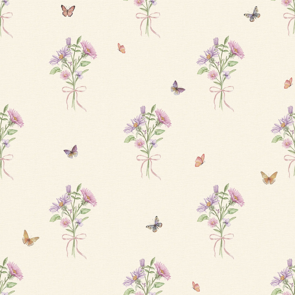 Floral Posy Flutter Wallpaper in Parchment Cream