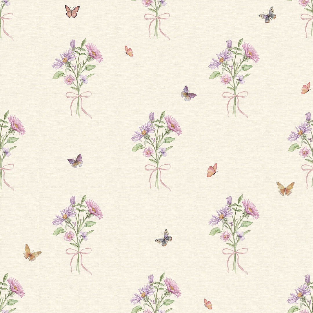 Floral Posy Flutter Wallpaper in Parchment Cream