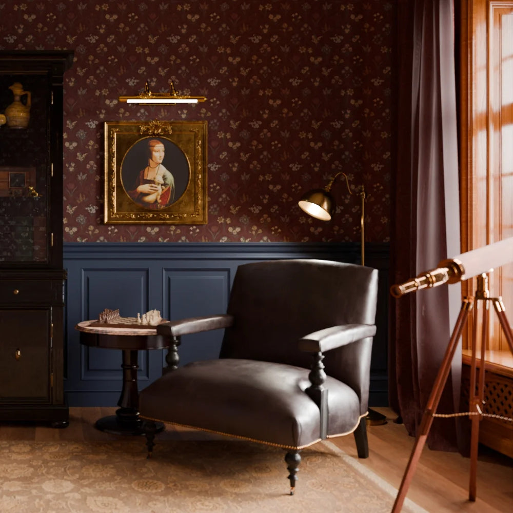 Flowers for Victoria Wallpaper in Rural Tones on Garnet