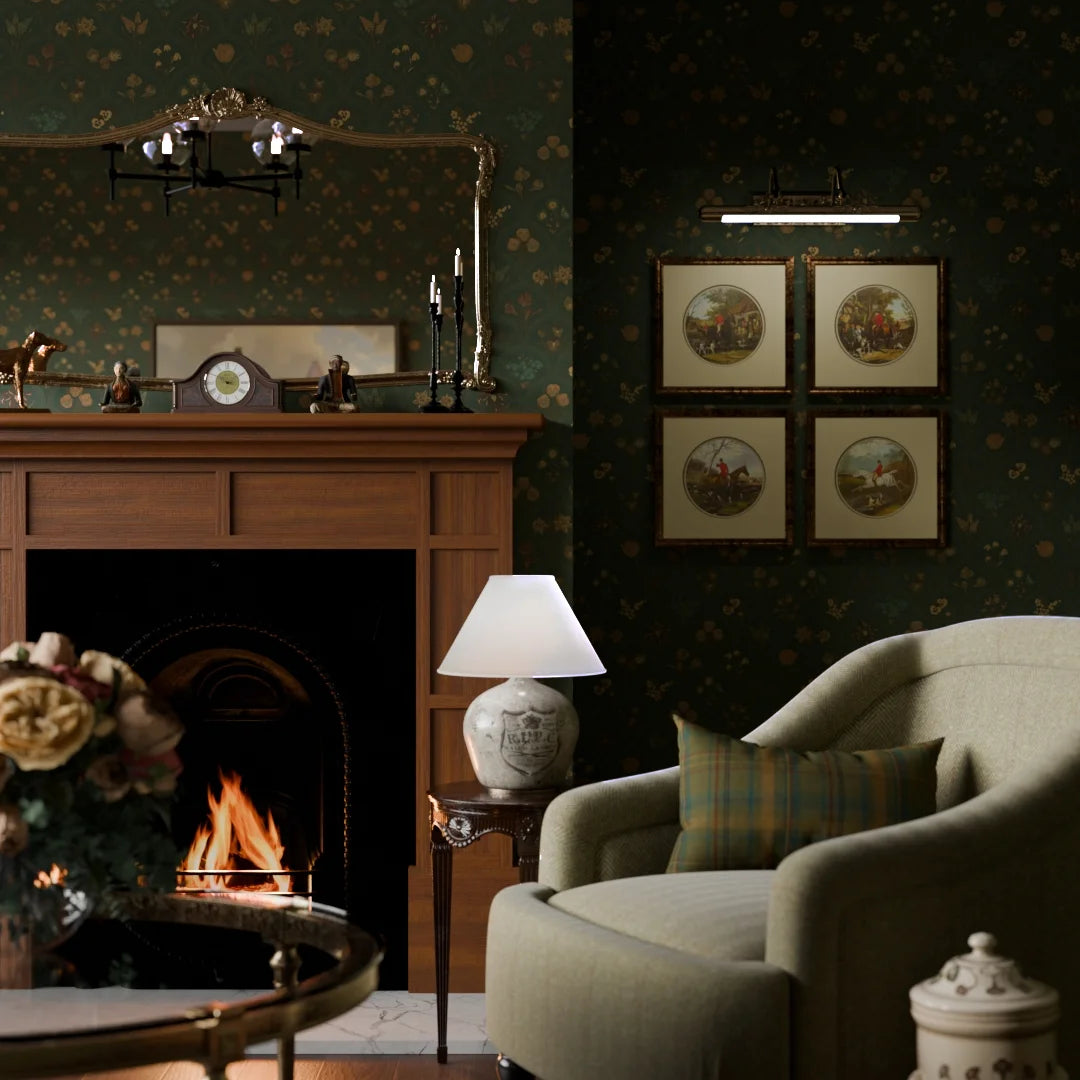 Flowers for Victoria Wallpaper in Rural Tones on Pine Green