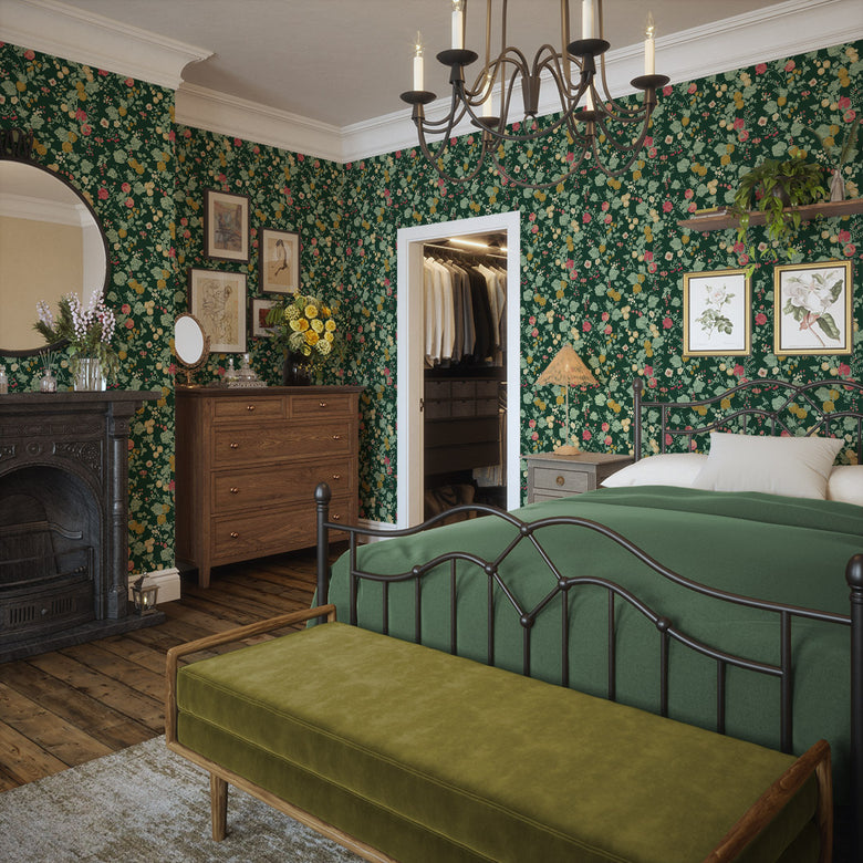 Forgotten Fruit Wallpaper in Guava and Ochre on Castleton Green