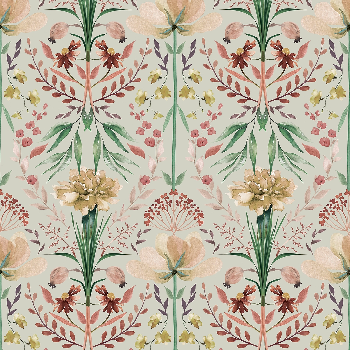 Frances Wallpaper in Autumn Hues on Light Sage