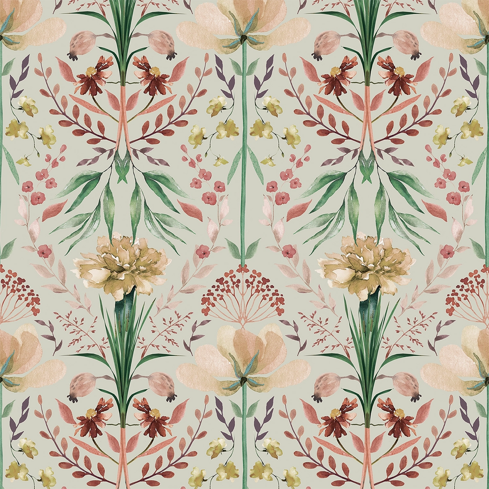Frances Wallpaper in Autumn Hues on Light Sage