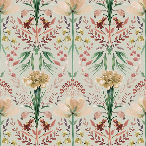Frances Wallpaper in Autumn Hues on Light Sage