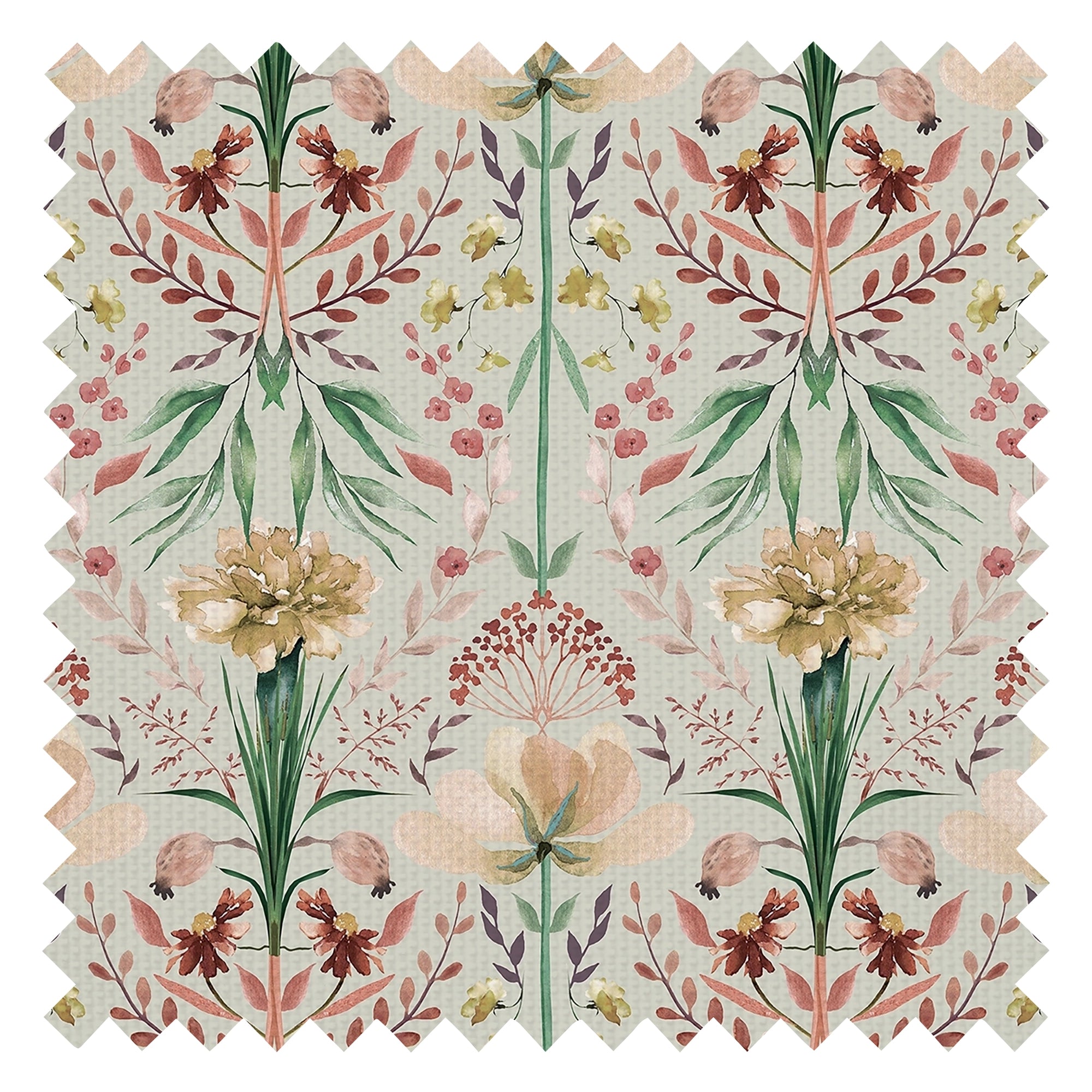 Frances Fabric in Autumn Hues on Light Sage