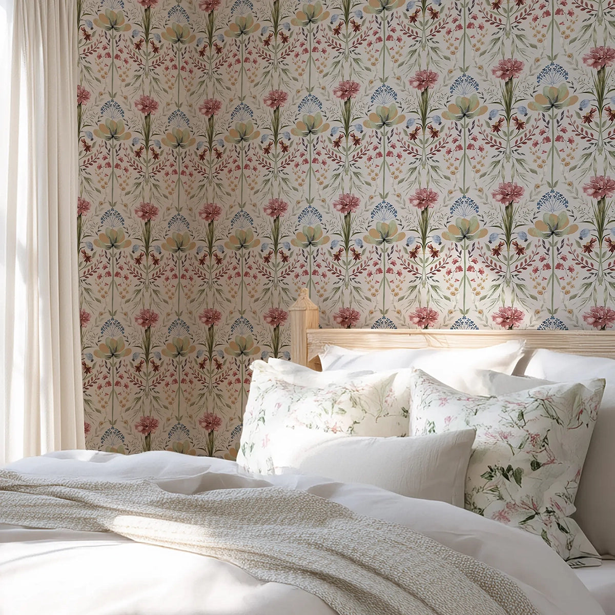 Frances Wallpaper in Autumn Hues on Vintage Cream