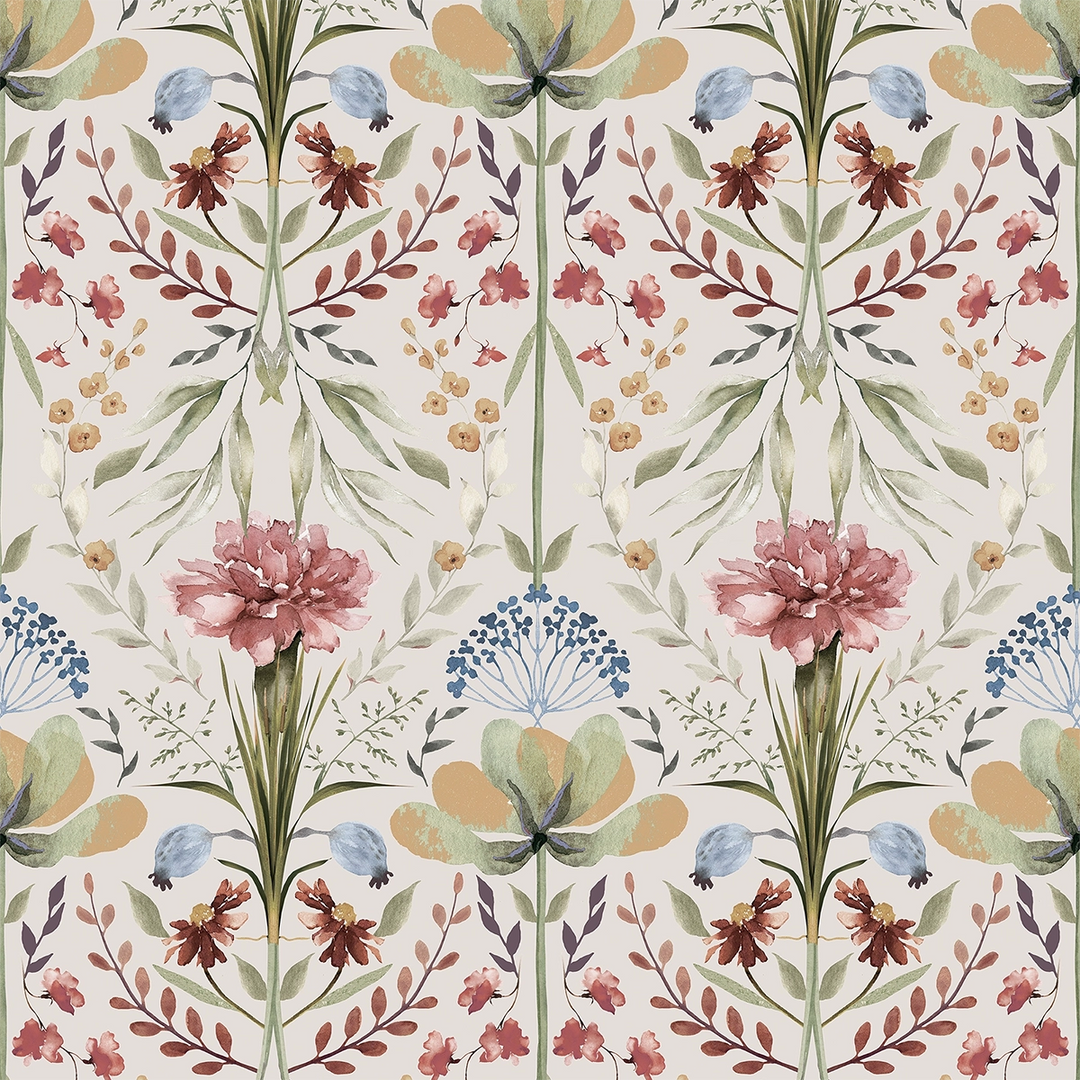 Frances Wallpaper in Autumn Hues on Vintage Cream