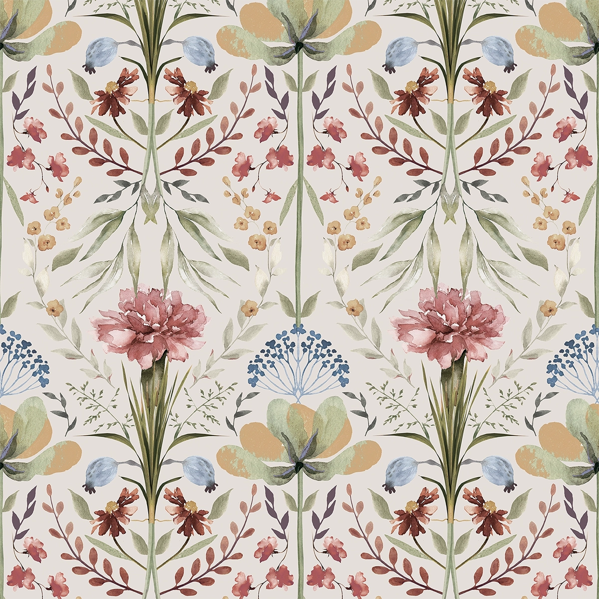 Frances Wallpaper in Autumn Hues on Vintage Cream