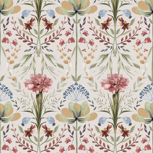 Frances Wallpaper in Autumn Hues on Vintage Cream