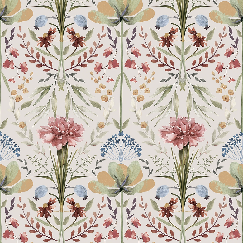 Frances Wallpaper in Autumn Hues on Vintage Cream