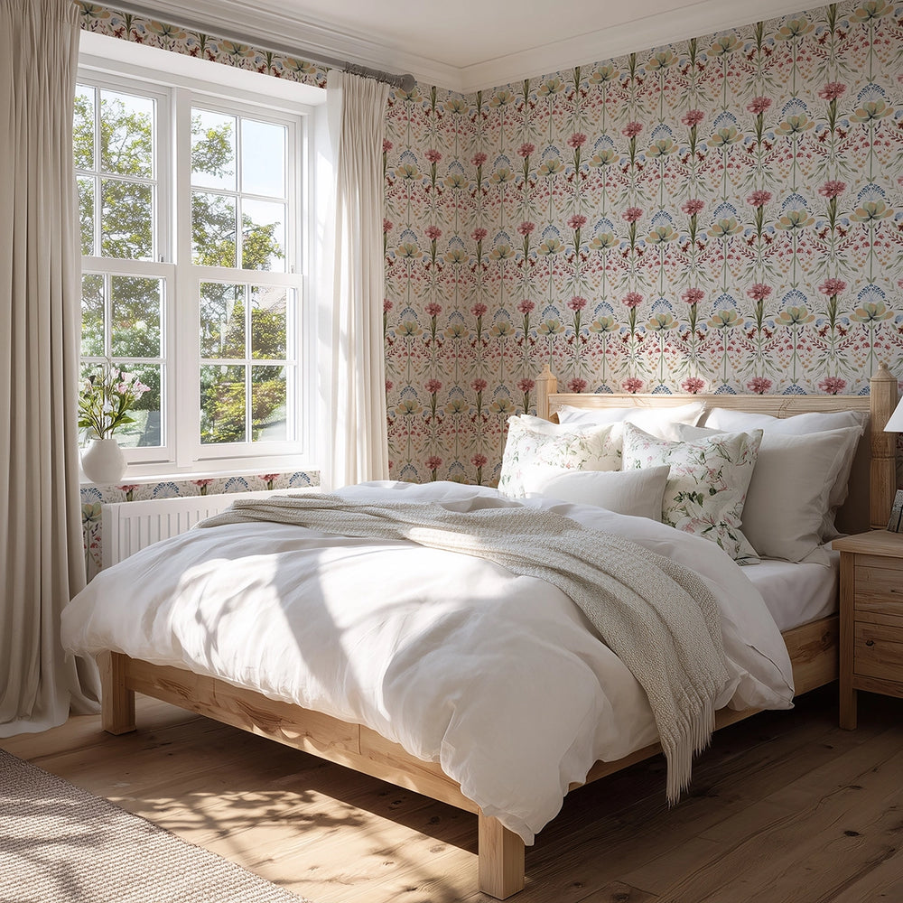 Frances Wallpaper in Autumn Hues on Vintage Cream