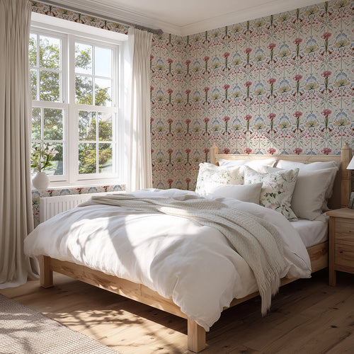 Frances Wallpaper in Autumn Hues on Vintage Cream