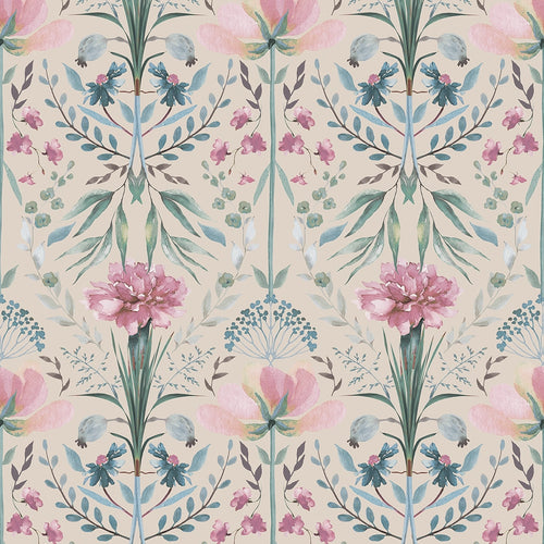 Frances Wallpaper in Spring Hues on Linen Cream