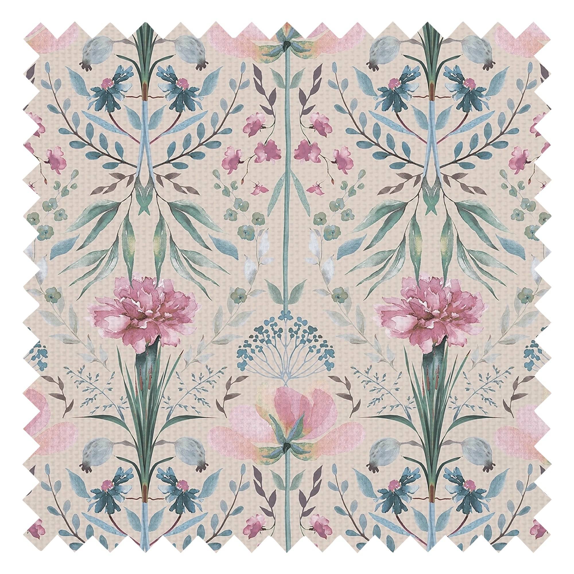 Frances Fabric in Spring Hues on Linen Cream