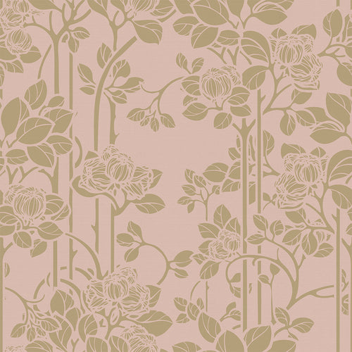 Sample of Garden Trellis Wallpaper in Dusty Pink and Gold