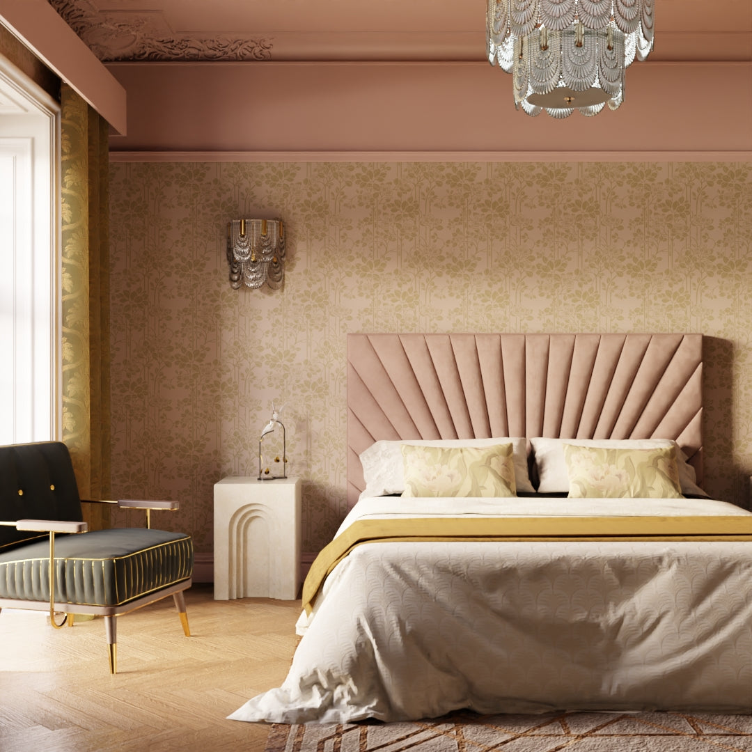 Garden Trellis Wallpaper in Dusty Pink and Gold