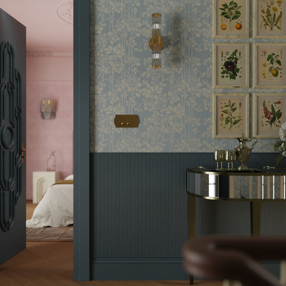 Garden Trellis Wallpaper in Mineral and Vintage Cream