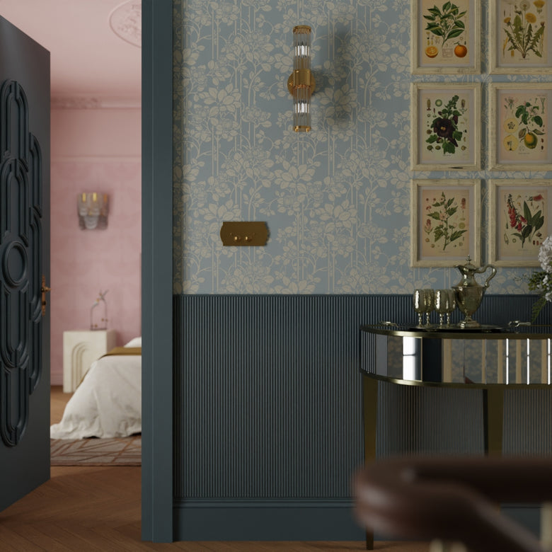 Garden Trellis Wallpaper in Mineral and Vintage Cream