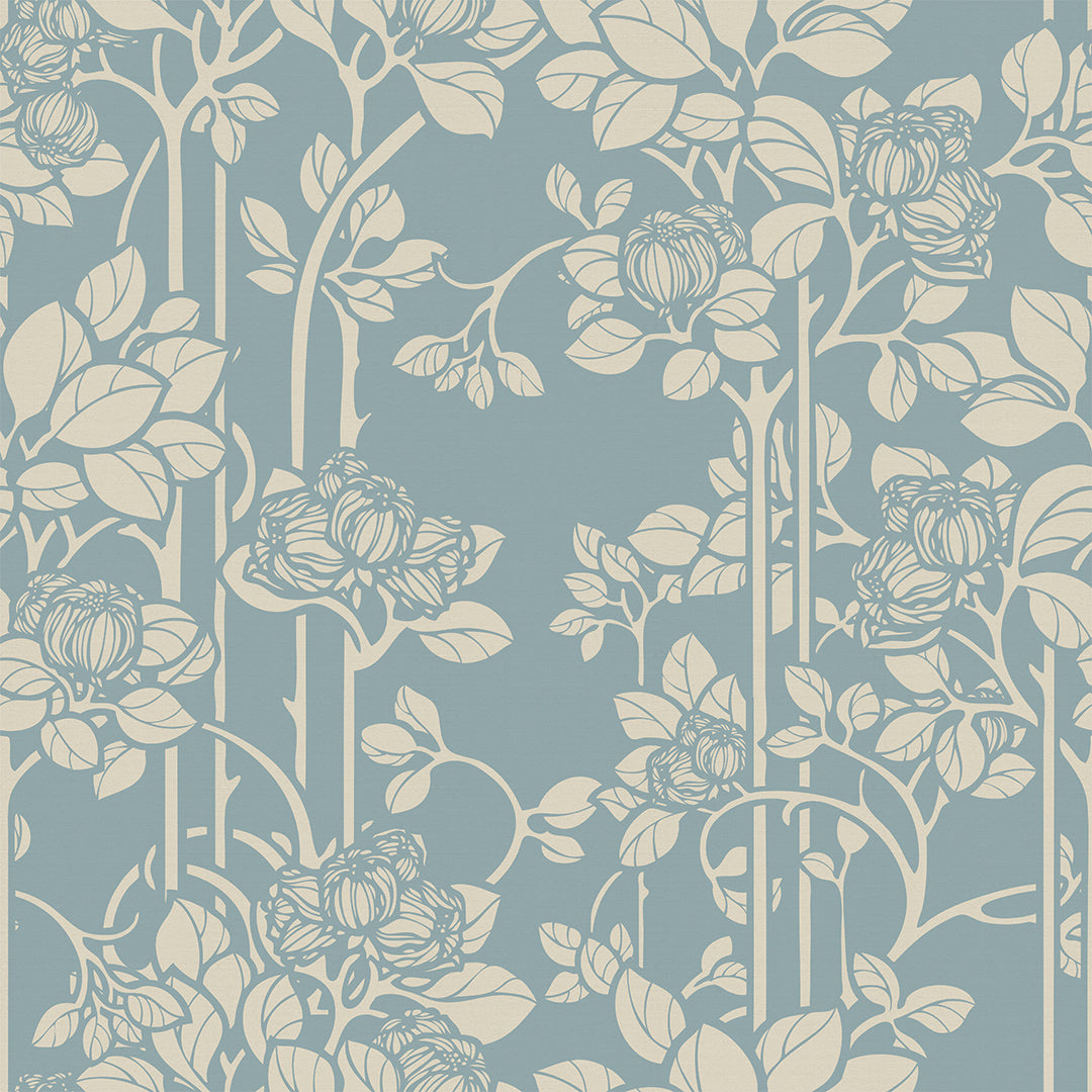 Sample of Garden Trellis Wallpaper in Mineral and Vintage Cream