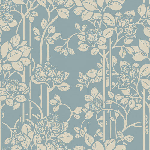 Sample of Garden Trellis Wallpaper in Mineral and Vintage Cream