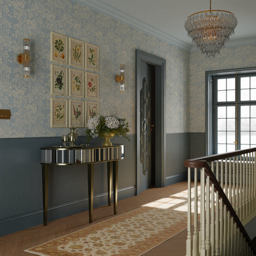 Garden Trellis Wallpaper in Mineral and Vintage Cream