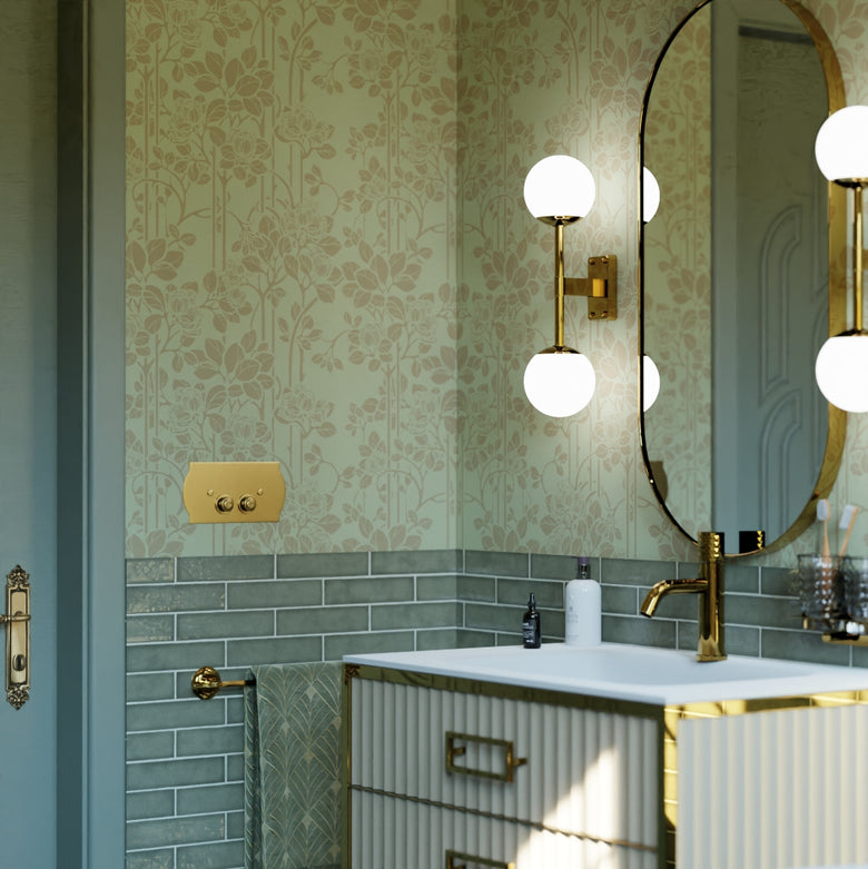 Garden Trellis Wallpaper in Olive and Gold