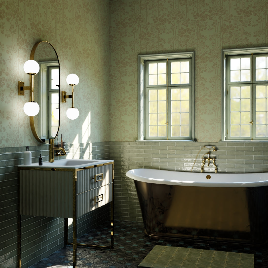 Garden Trellis Wallpaper in Olive and Gold