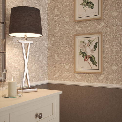 Garden Visitors Wallpaper in Vintage Cream and Linen on Dove Grey