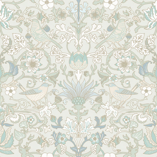 Garden Visitors Wallpaper in Clay Blue and Thunder on Soft Clay