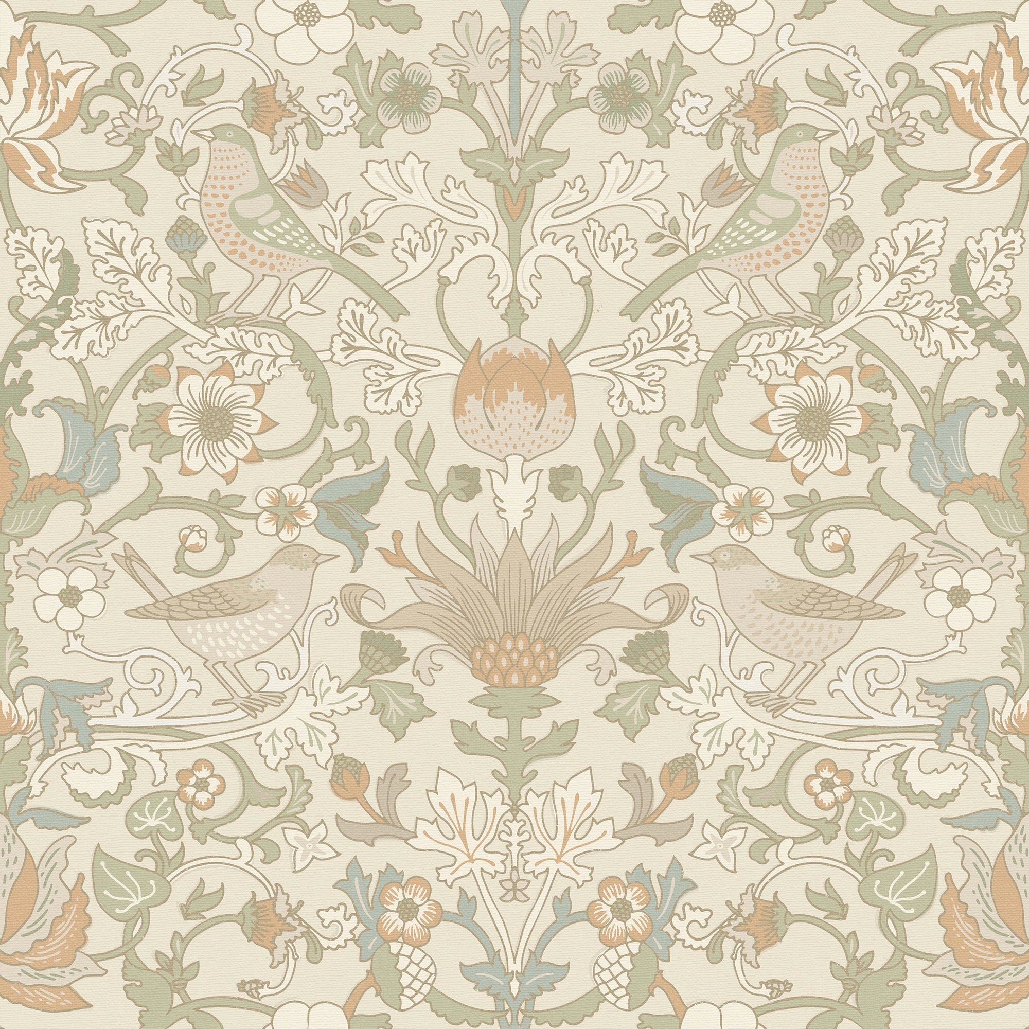 Garden Visitors Wallpaper in Latte and Hazelnut on Warm Cream