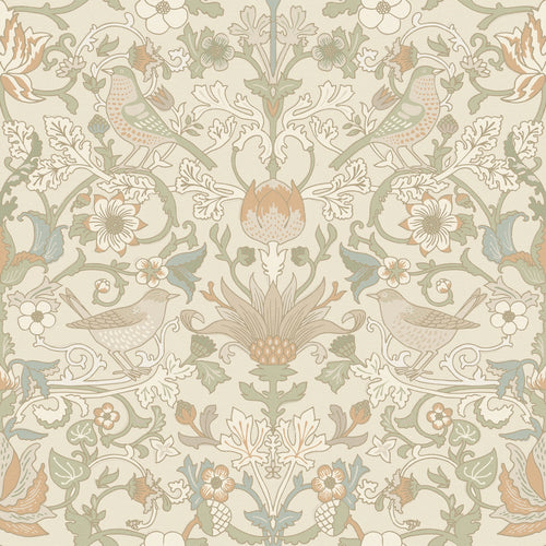 Garden Visitors Wallpaper in Latte and Hazelnut on Warm Cream