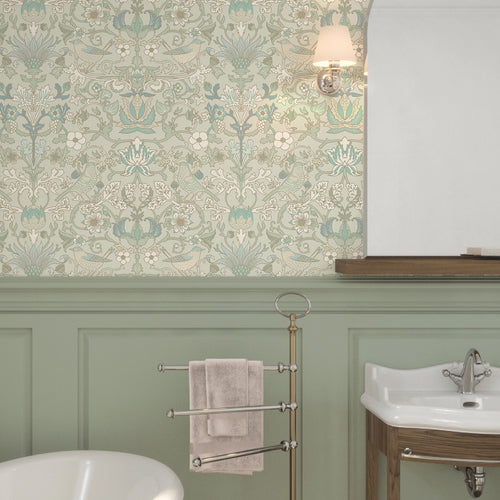 Garden Visitors Wallpaper in Clay Blue and Thunder on Soft Clay