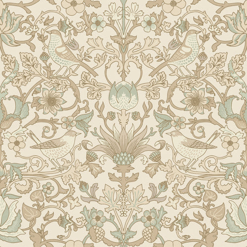 Garden Visitors Wallpaper in Toffee and Sage on Biscuit
