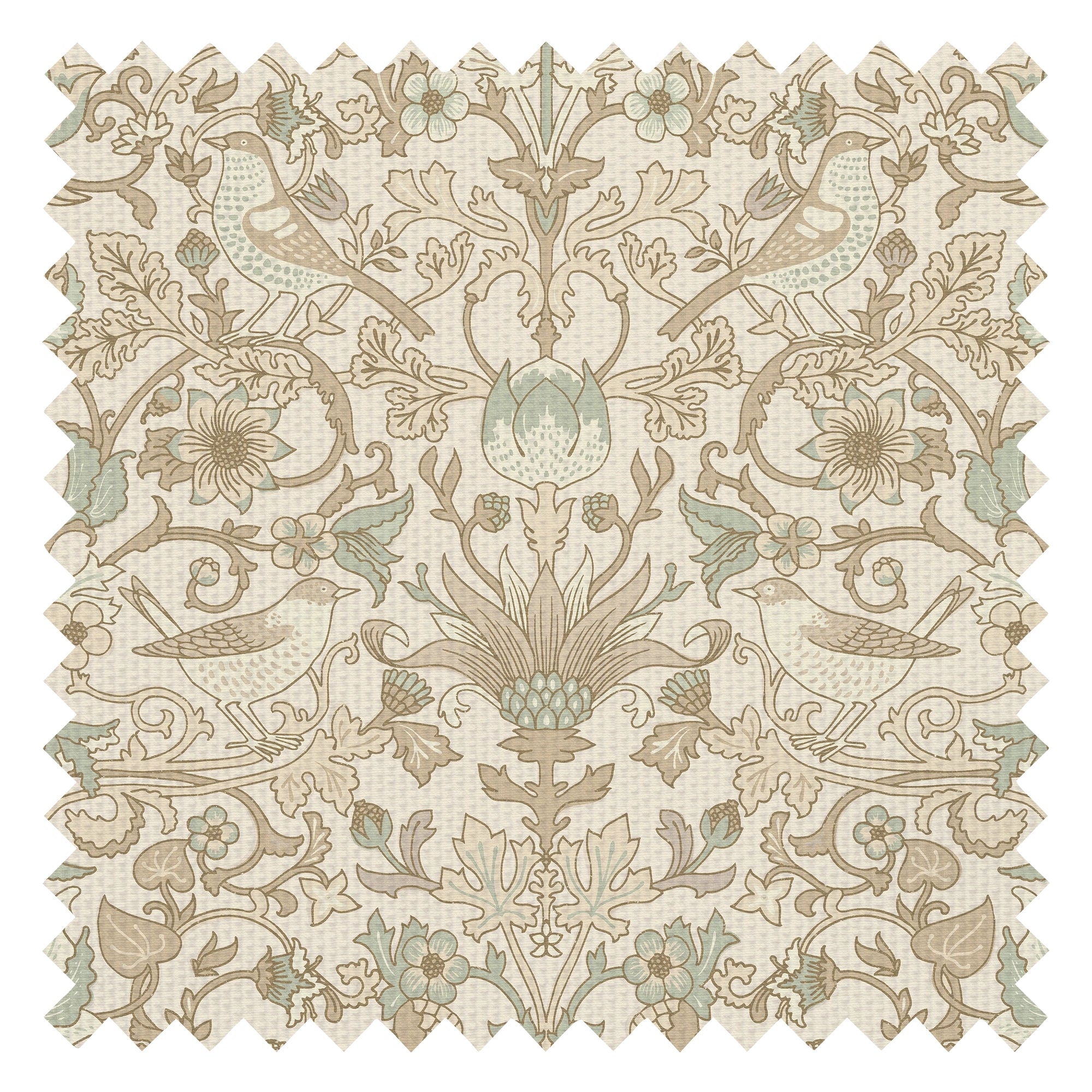 Garden Visitors Fabric in Toffee and Sage on Biscuit