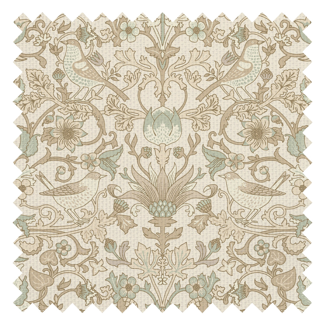 Garden Visitors Fabric in Toffee and Sage on Biscuit