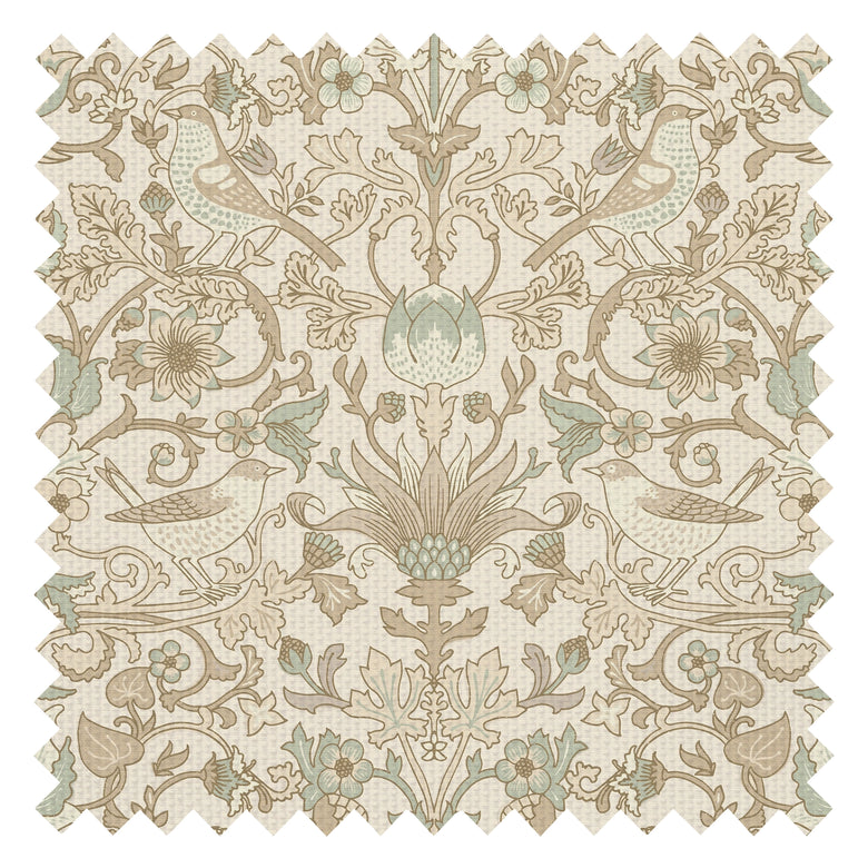 Garden Visitors Fabric in Toffee and Sage on Biscuit