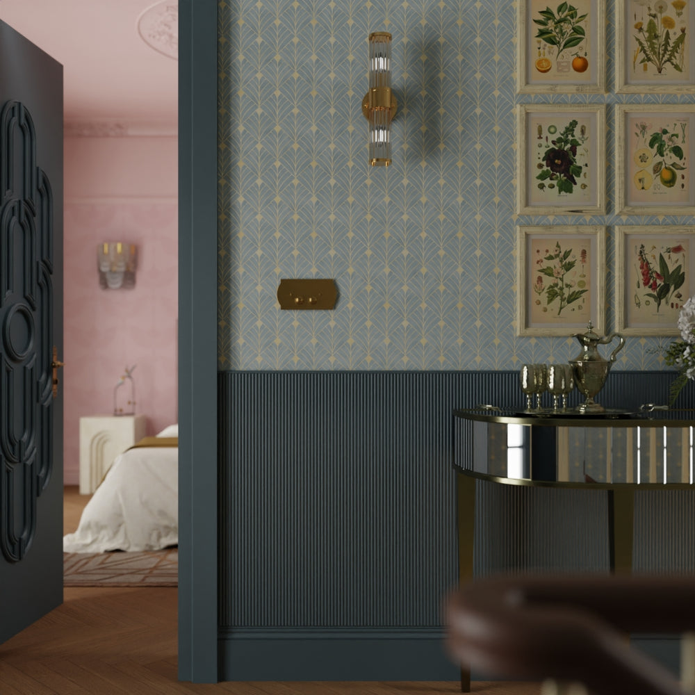 Gatsby Wallpaper in Mineral and Vintage Gold