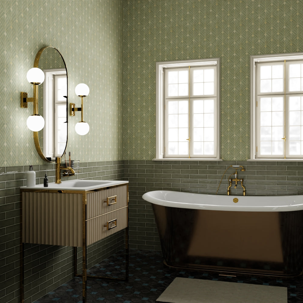 Gatsby Wallpaper in Olive and Vintage Gold