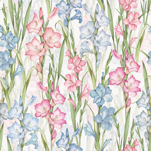 Sample of Gladioli Wallpaper in Spring Pinks and Blues