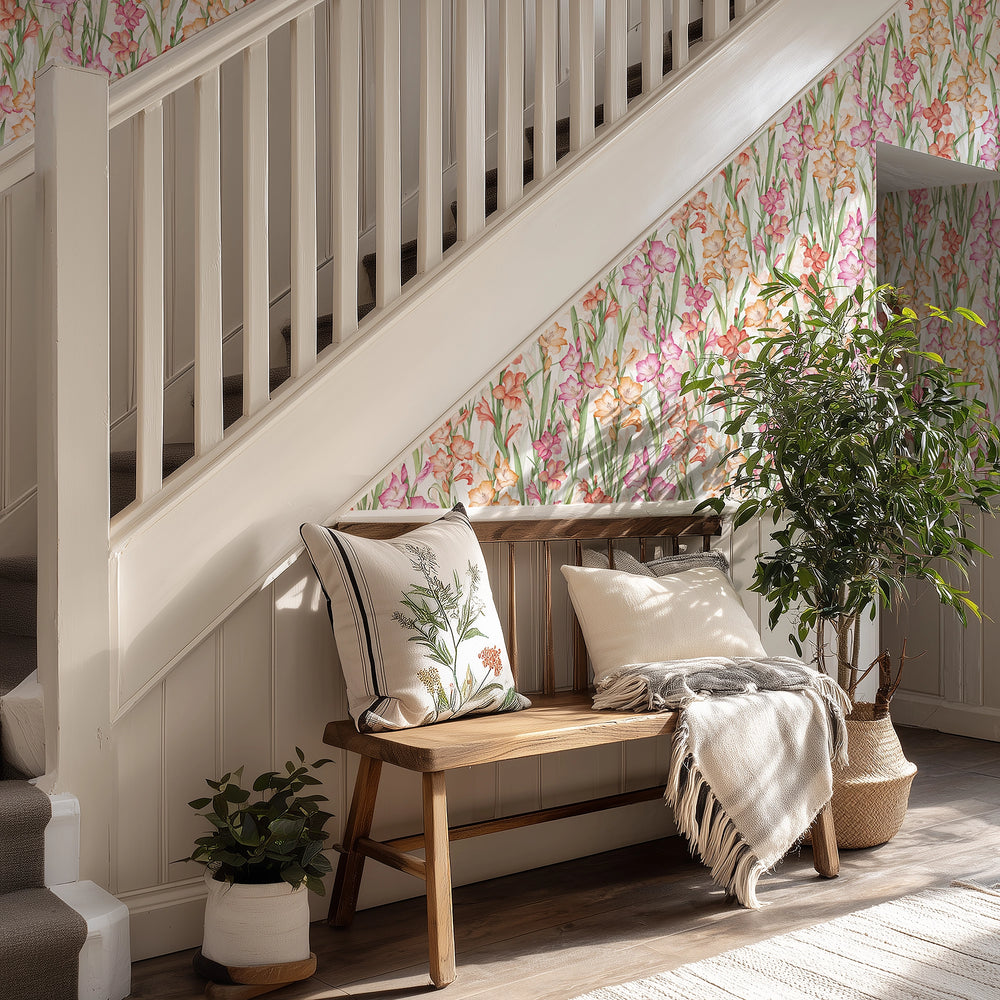 Gladioli Wallpaper in Summer Pinks and Oranges