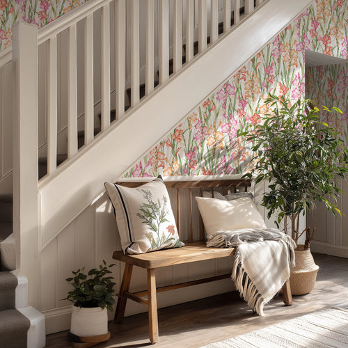 Gladioli Wallpaper in Summer Pinks and Oranges