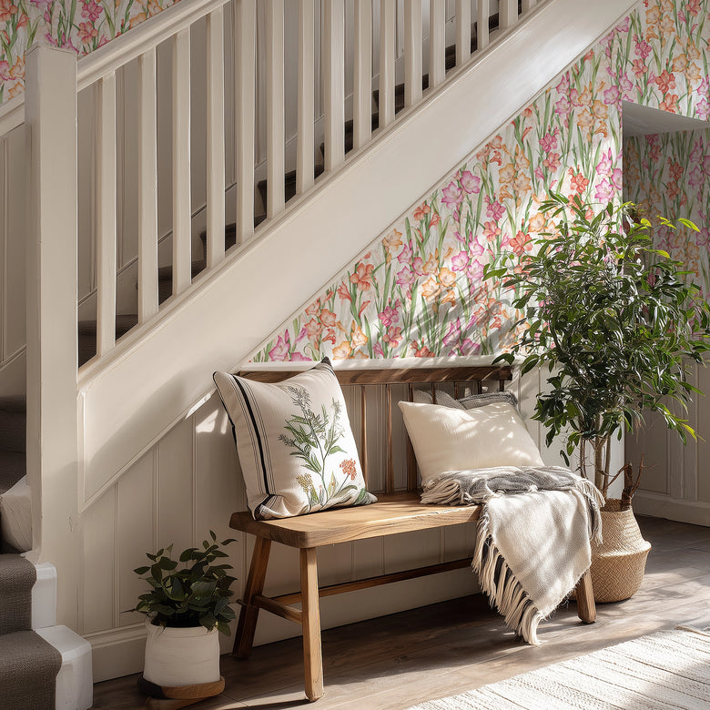 Gladioli Wallpaper in Summer Pinks and Oranges