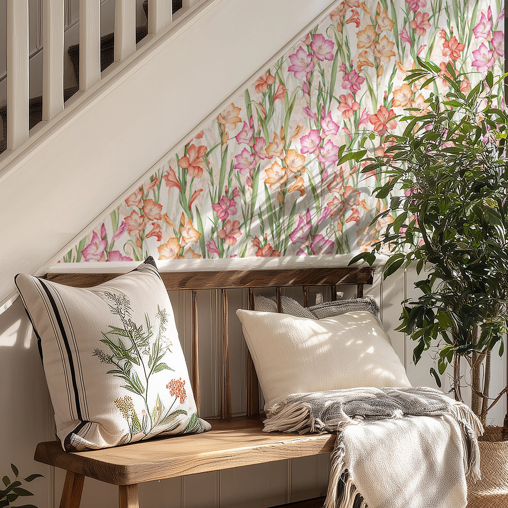 Gladioli Wallpaper in Summer Pinks and Oranges