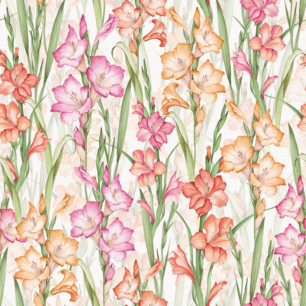 Gladioli Wallpaper in Summer Pinks and Oranges